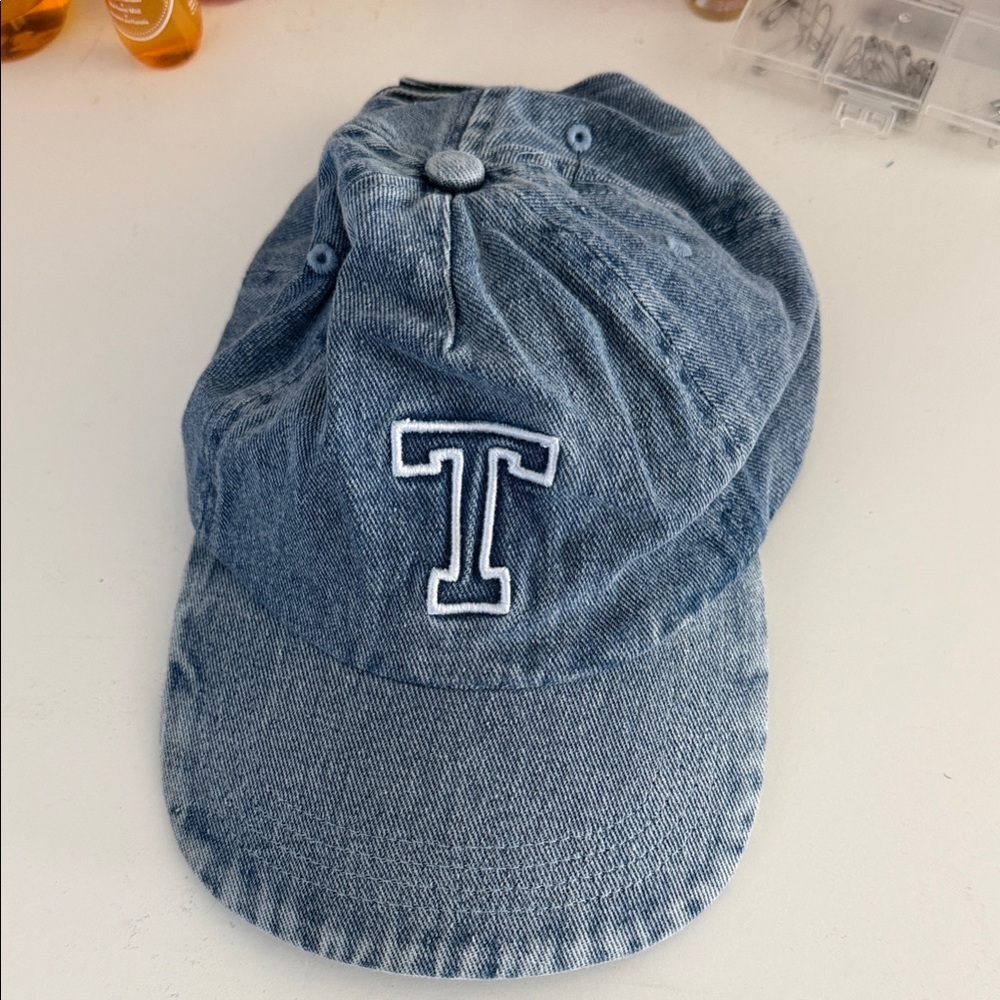 Primark Unisex One Size Denim Baseball Hat Cap with Embroidered T